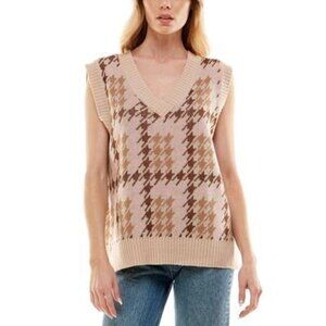 Ultra Flirt Juniors' Oversized Print Sweater Vest - Beige & Brown, Size M, New